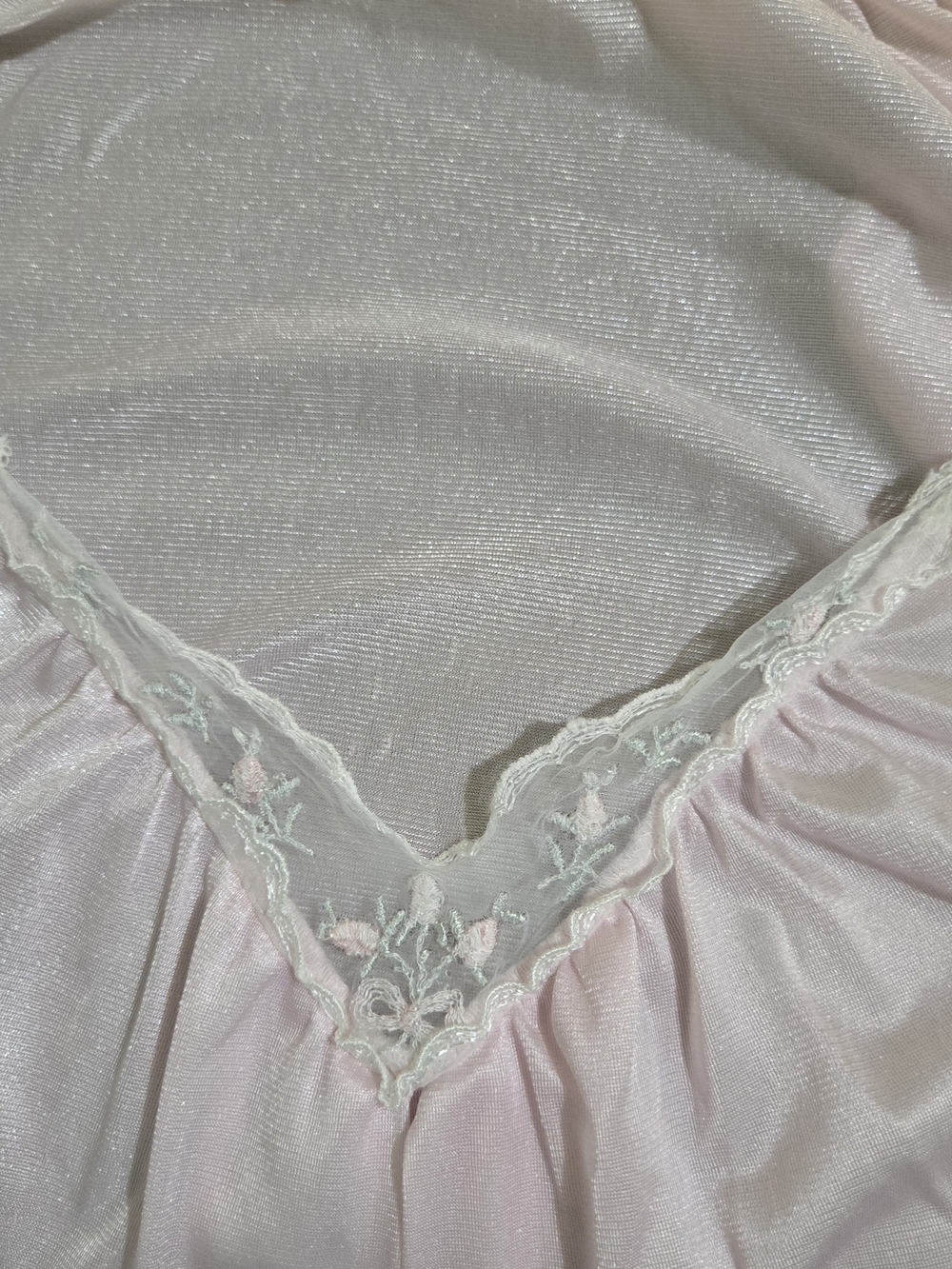 Vintage Sears Pink Nylon Nightgown Lace Trim Keyhole Lounge Sleep Dress Women's - Picture 4 of 9